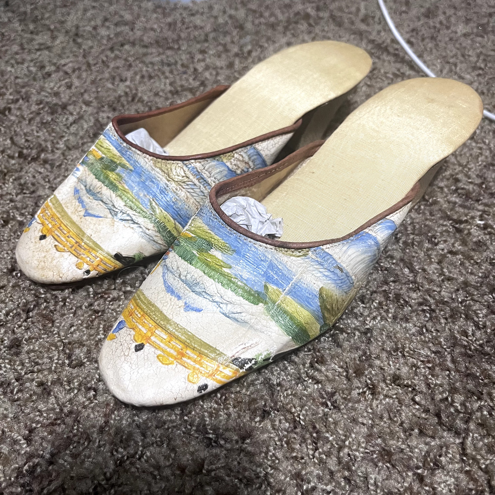 Silk Shoes Geisha Japanese Wearable Art Leather slip on Heels womens 5 M
